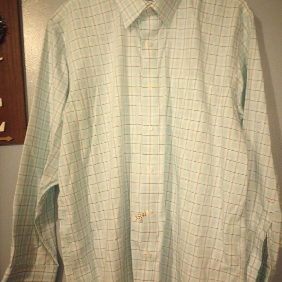 Lands end teal and navy plaid long sleeve button down - Picture 2 of 9
